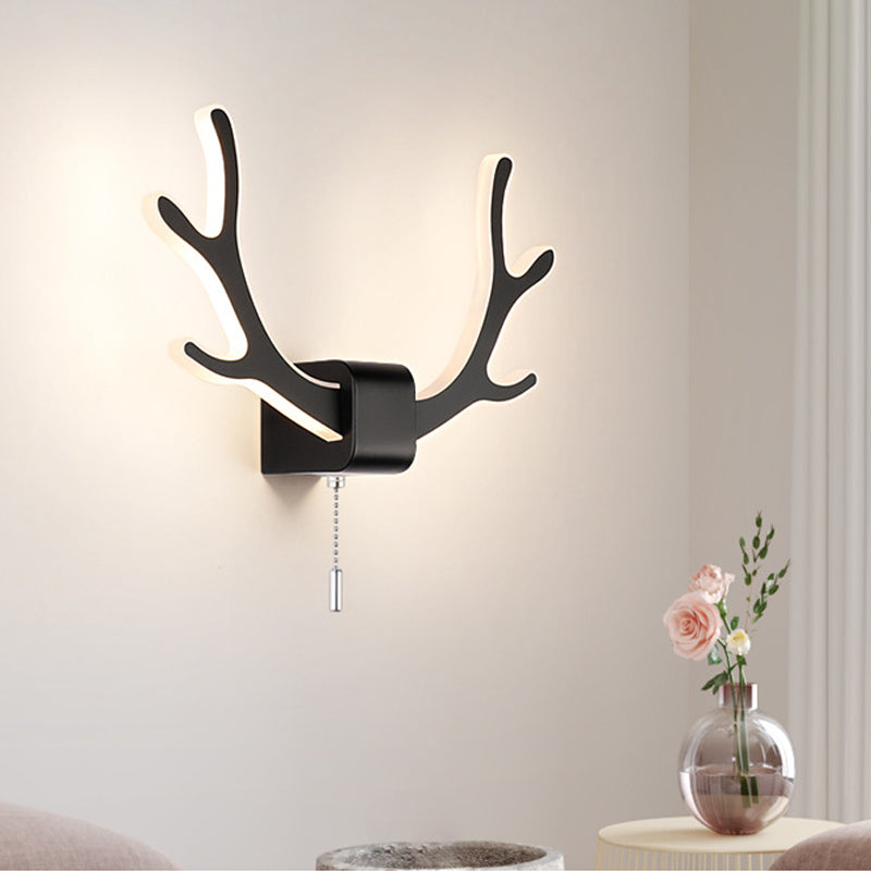 Acrylic Antlers Wall Lighting Fixture Modern Black/White LED Sconce Lamp with Pull Chain, Warm/White Light Clearhalo 'Cast Iron' 'Glass' 'Industrial' 'Modern wall lights' 'Modern' 'Tiffany' 'Traditional wall lights' 'Wall Lamps & Sconces' 'Wall Lights' Lighting' 220243