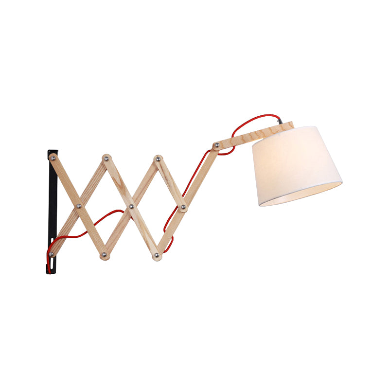 1 Light Cylinder Fabric Shaded Wall Lamp White Living Room Sconce Light Fixture with Extendable Arm Clearhalo 'Modern wall lights' 'Modern' 'Wall Lamps & Sconces' 'Wall Lights' Lighting' 220266