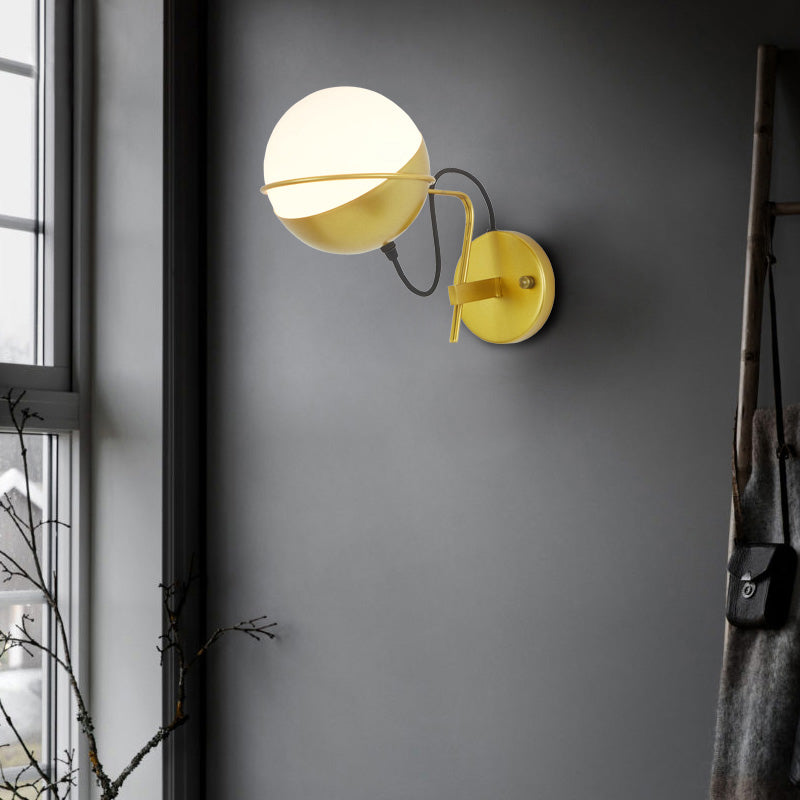Rotatable Globe Wall Sconce Postmodern Matte White Glass Golden Wall Mounted Lamp Gold Clearhalo 'Cast Iron' 'Glass' 'Industrial' 'Modern wall lights' 'Modern' 'Tiffany' 'Traditional wall lights' 'Wall Lamps & Sconces' 'Wall Lights' Lighting' 220268