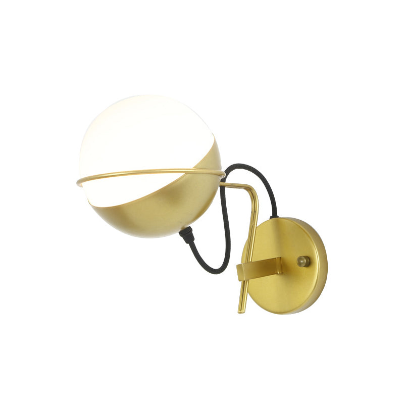 Rotatable Globe Wall Sconce Postmodern Matte White Glass Golden Wall Mounted Lamp Clearhalo 'Cast Iron' 'Glass' 'Industrial' 'Modern wall lights' 'Modern' 'Tiffany' 'Traditional wall lights' 'Wall Lamps & Sconces' 'Wall Lights' Lighting' 220270