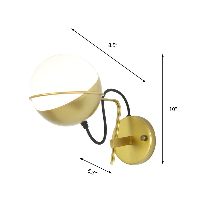 Rotatable Globe Wall Sconce Postmodern Matte White Glass Golden Wall Mounted Lamp Clearhalo 'Cast Iron' 'Glass' 'Industrial' 'Modern wall lights' 'Modern' 'Tiffany' 'Traditional wall lights' 'Wall Lamps & Sconces' 'Wall Lights' Lighting' 220271