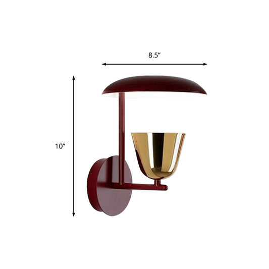 1 Light Bedroom Sconce Light Fixture Contemporary Wall Mounted Lamp in Black with Disc Metallic Shade and Brass Bowl Clearhalo 'Cast Iron' 'Glass' 'Industrial' 'Modern wall lights' 'Modern' 'Tiffany' 'Traditional wall lights' 'Wall Lamps & Sconces' 'Wall Lights' Lighting' 220276