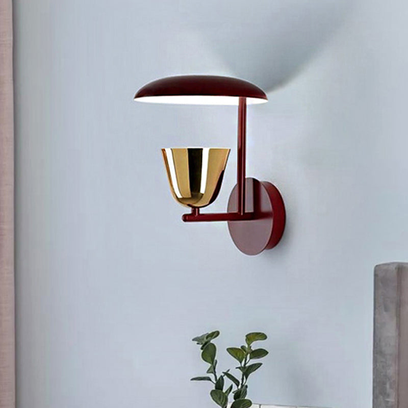 1 Light Bedroom Sconce Light Fixture Contemporary Wall Mounted Lamp in Black with Disc Metallic Shade and Brass Bowl Clearhalo 'Cast Iron' 'Glass' 'Industrial' 'Modern wall lights' 'Modern' 'Tiffany' 'Traditional wall lights' 'Wall Lamps & Sconces' 'Wall Lights' Lighting' 220277