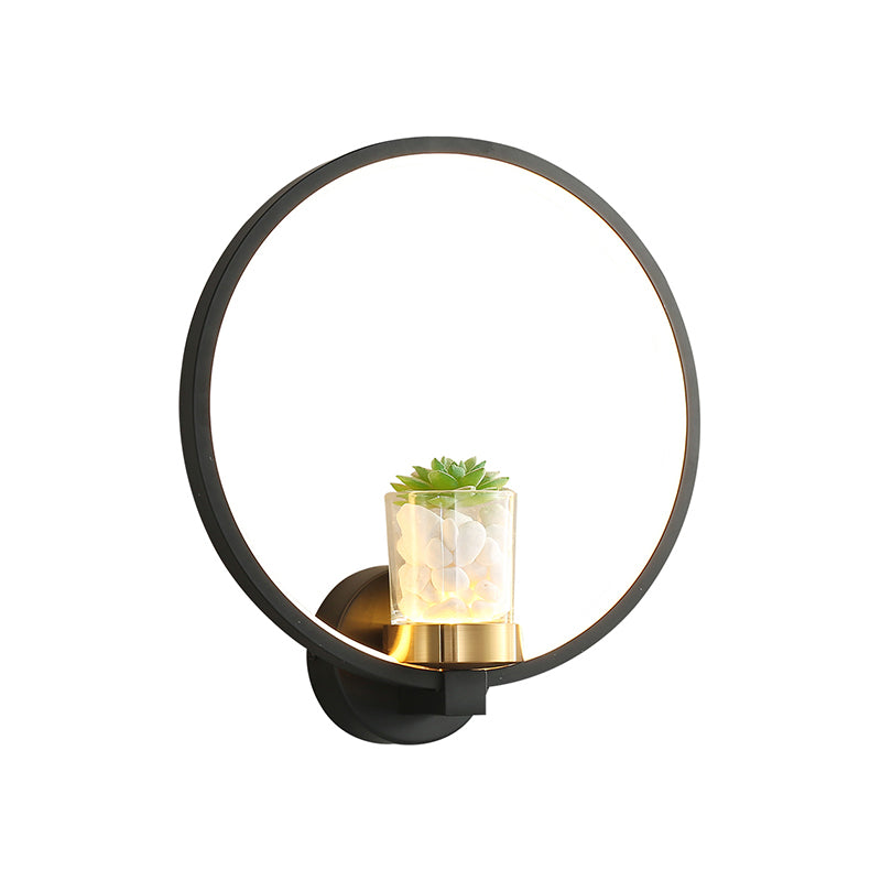 Black Acrylic Wall Mount Ring Light Contemporary LED Warm-Light Sconce Light Fixture with Potted Plant Clearhalo 'Modern wall lights' 'Modern' 'Wall Lamps & Sconces' 'Wall Lights' Lighting' 220281