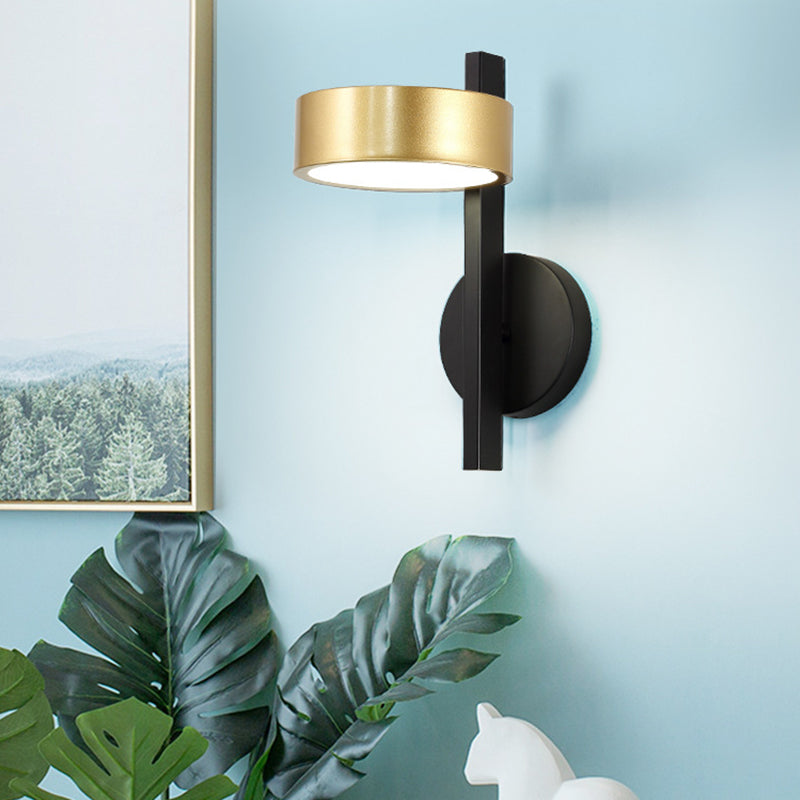 Modern Cylinder Metallic Reading Lamp Black and Gold Integrated LED Sconce Light Fixture, White Light Black Clearhalo 'Cast Iron' 'Glass' 'Industrial' 'Modern wall lights' 'Modern' 'Tiffany' 'Traditional wall lights' 'Wall Lamps & Sconces' 'Wall Lights' Lighting' 220299