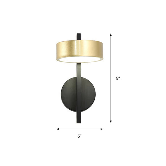 Modern Cylinder Metallic Reading Lamp Black and Gold Integrated LED Sconce Light Fixture, White Light Clearhalo 'Cast Iron' 'Glass' 'Industrial' 'Modern wall lights' 'Modern' 'Tiffany' 'Traditional wall lights' 'Wall Lamps & Sconces' 'Wall Lights' Lighting' 220301