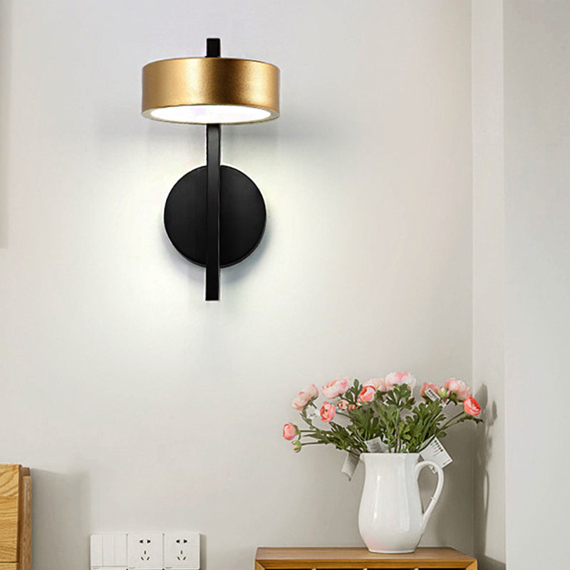 Modern Cylinder Metallic Reading Lamp Black and Gold Integrated LED Sconce Light Fixture, White Light Clearhalo 'Cast Iron' 'Glass' 'Industrial' 'Modern wall lights' 'Modern' 'Tiffany' 'Traditional wall lights' 'Wall Lamps & Sconces' 'Wall Lights' Lighting' 220303