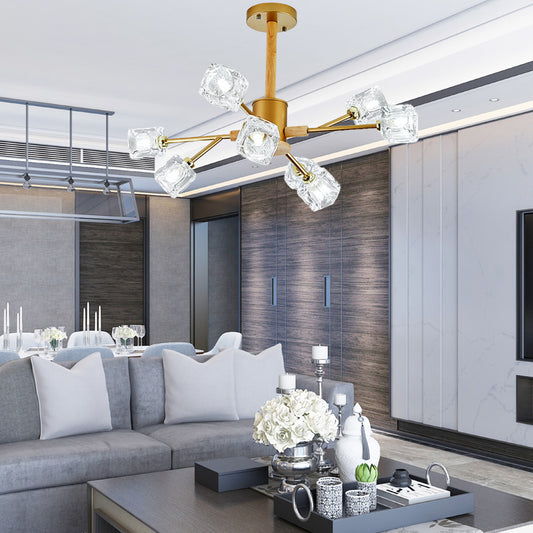 Gold/Grey Branch Chandelier Lamp Modernism Crystal 8/12 Bulbs Hanging Light Fixture 8 Gold Clearhalo 'Ceiling Lights' 'Chandeliers' 'Glass shade' 'Glass' 'Modern Chandeliers' 'Modern' Lighting' 220304