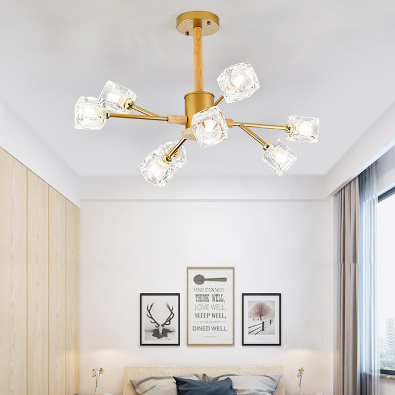 Gold/Grey Branch Chandelier Lamp Modernism Crystal 8/12 Bulbs Hanging Light Fixture Clearhalo 'Ceiling Lights' 'Chandeliers' 'Glass shade' 'Glass' 'Modern Chandeliers' 'Modern' Lighting' 220305