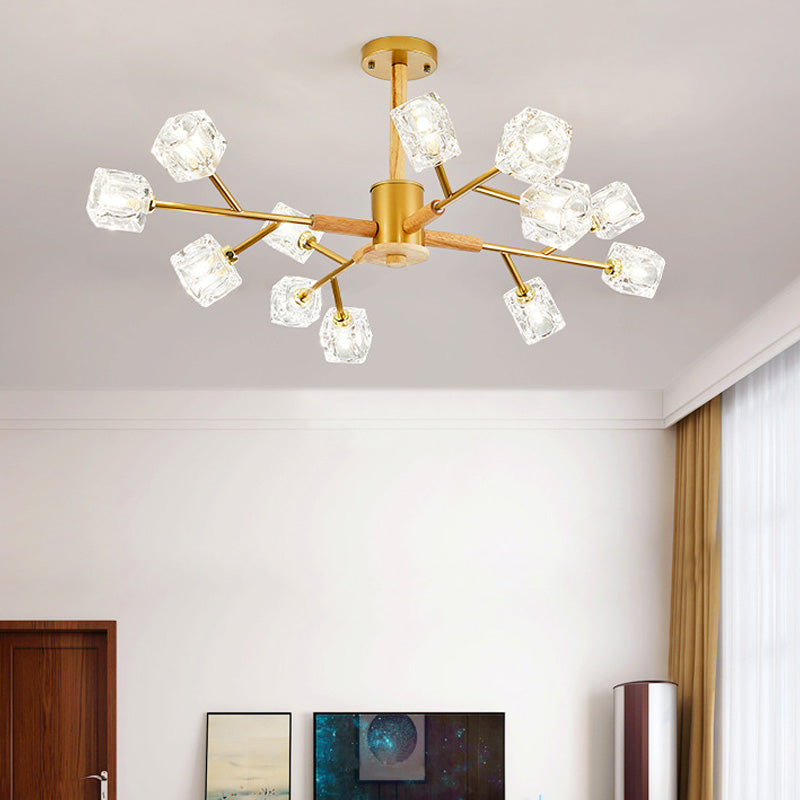 Gold/Grey Branch Chandelier Lamp Modernism Crystal 8/12 Bulbs Hanging Light Fixture 12 Gold Clearhalo 'Ceiling Lights' 'Chandeliers' 'Glass shade' 'Glass' 'Modern Chandeliers' 'Modern' Lighting' 220308