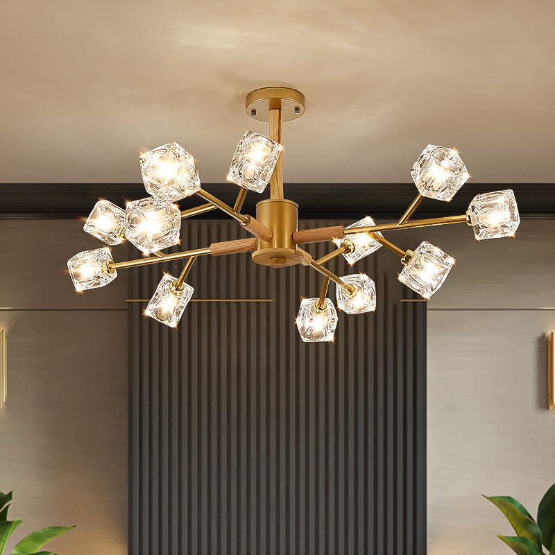 Gold/Grey Branch Chandelier Lamp Modernism Crystal 8/12 Bulbs Hanging Light Fixture Clearhalo 'Ceiling Lights' 'Chandeliers' 'Glass shade' 'Glass' 'Modern Chandeliers' 'Modern' Lighting' 220309