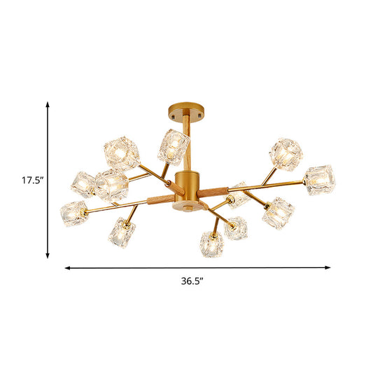Gold/Grey Branch Chandelier Lamp Modernism Crystal 8/12 Bulbs Hanging Light Fixture Clearhalo 'Ceiling Lights' 'Chandeliers' 'Glass shade' 'Glass' 'Modern Chandeliers' 'Modern' Lighting' 220311