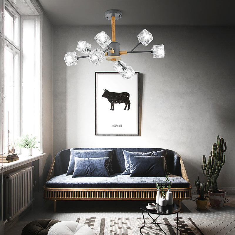 Gold/Grey Branch Chandelier Lamp Modernism Crystal 8/12 Bulbs Hanging Light Fixture 8 Grey Clearhalo 'Ceiling Lights' 'Chandeliers' 'Glass shade' 'Glass' 'Modern Chandeliers' 'Modern' Lighting' 220312