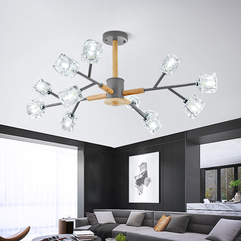 Gold/Grey Branch Chandelier Lamp Modernism Crystal 8/12 Bulbs Hanging Light Fixture 12 Grey Clearhalo 'Ceiling Lights' 'Chandeliers' 'Glass shade' 'Glass' 'Modern Chandeliers' 'Modern' Lighting' 220315