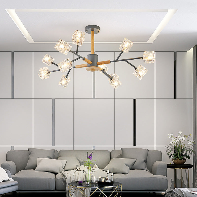 Gold/Grey Branch Chandelier Lamp Modernism Crystal 8/12 Bulbs Hanging Light Fixture Clearhalo 'Ceiling Lights' 'Chandeliers' 'Glass shade' 'Glass' 'Modern Chandeliers' 'Modern' Lighting' 220316