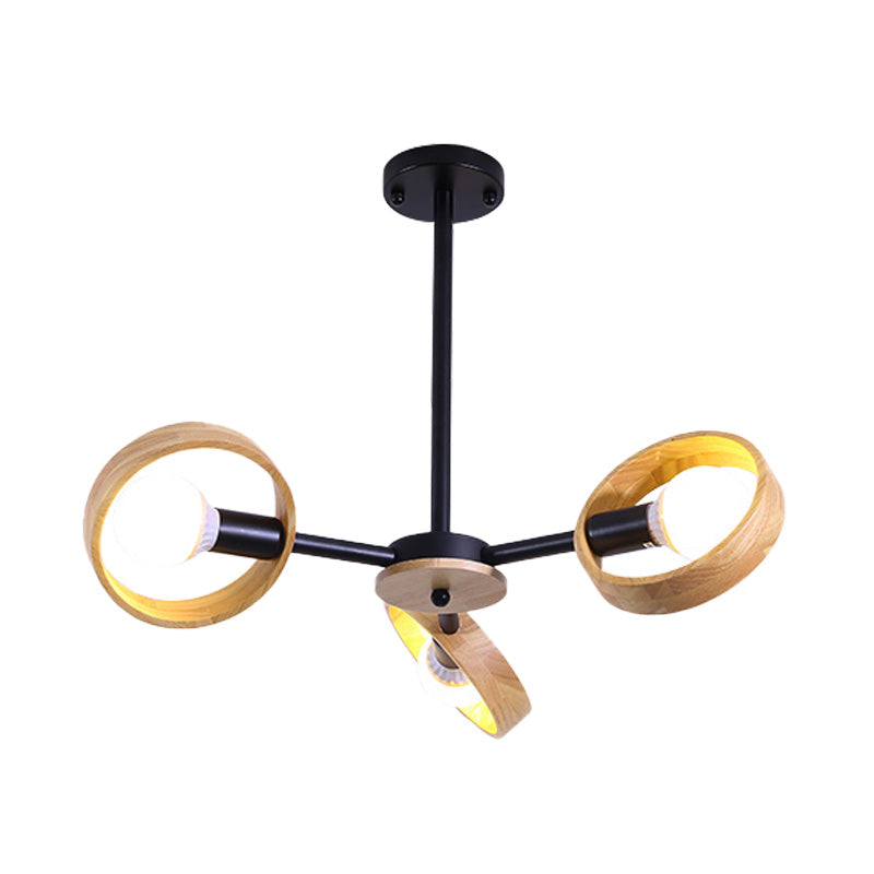 3/6/8 Heads Round Chandelier Light Contemporary Wood Hanging Ceiling Light in Black/White for Living Room Clearhalo 'Ceiling Lights' 'Chandeliers' Lighting' options 220334