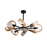 3/6/8 Heads Round Chandelier Light Contemporary Wood Hanging Ceiling Light in Black/White for Living Room Clearhalo 'Ceiling Lights' 'Chandeliers' Lighting' options 220342