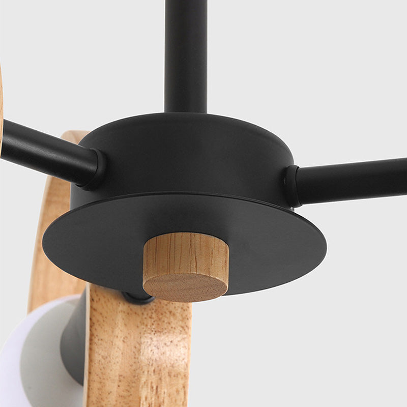 3/6/8 Heads Round Chandelier Light Contemporary Wood Hanging Ceiling Light in Black/White for Living Room Clearhalo 'Ceiling Lights' 'Chandeliers' Lighting' options 220344