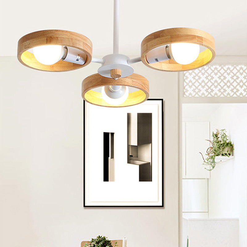 3/6/8 Heads Round Chandelier Light Contemporary Wood Hanging Ceiling Light in Black/White for Living Room Clearhalo 'Ceiling Lights' 'Chandeliers' Lighting' options 220348