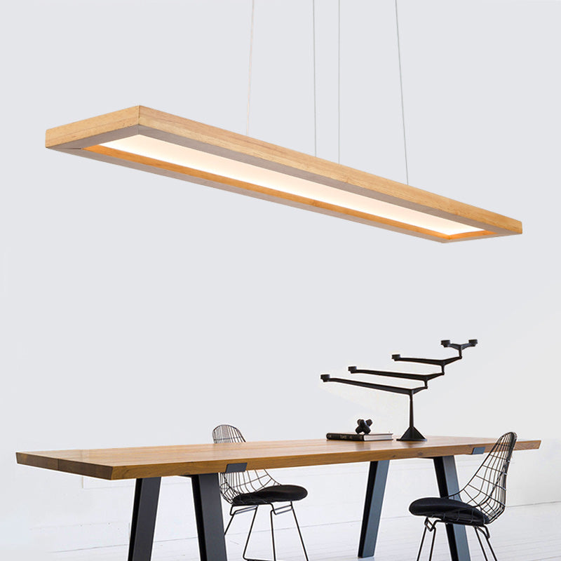 Beige Rectangle Ceiling Chandelier Minimalism Wood LED Pendant Light Fixture in White/Warm/Natural Light Wood Clearhalo 'Ceiling Lights' 'Chandeliers' Lighting' options 220356_c309eda7-dd15-40cc-840d-853fae59abb8