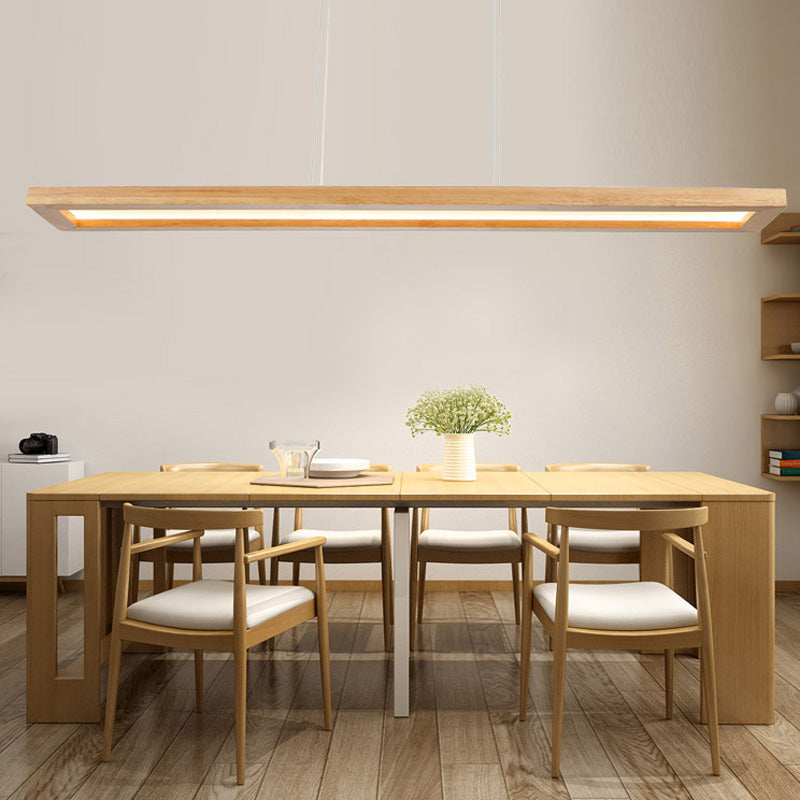 Beige Rectangle Ceiling Chandelier Minimalism Wood LED Pendant Light Fixture in White/Warm/Natural Light Clearhalo 'Ceiling Lights' 'Chandeliers' Lighting' options 220357