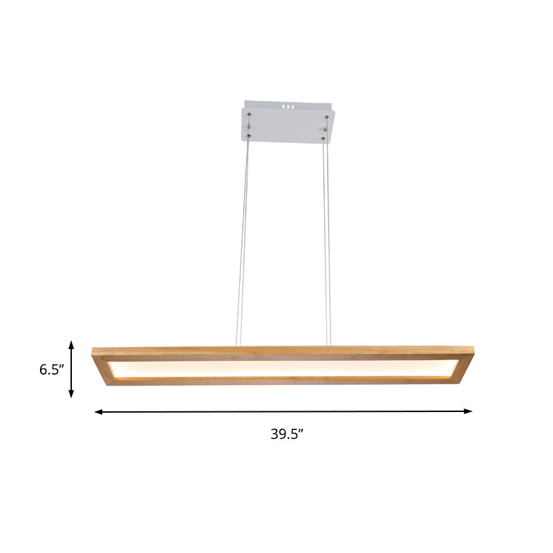 Beige Rectangle Ceiling Chandelier Minimalism Wood LED Pendant Light Fixture in White/Warm/Natural Light Clearhalo 'Ceiling Lights' 'Chandeliers' Lighting' options 220359