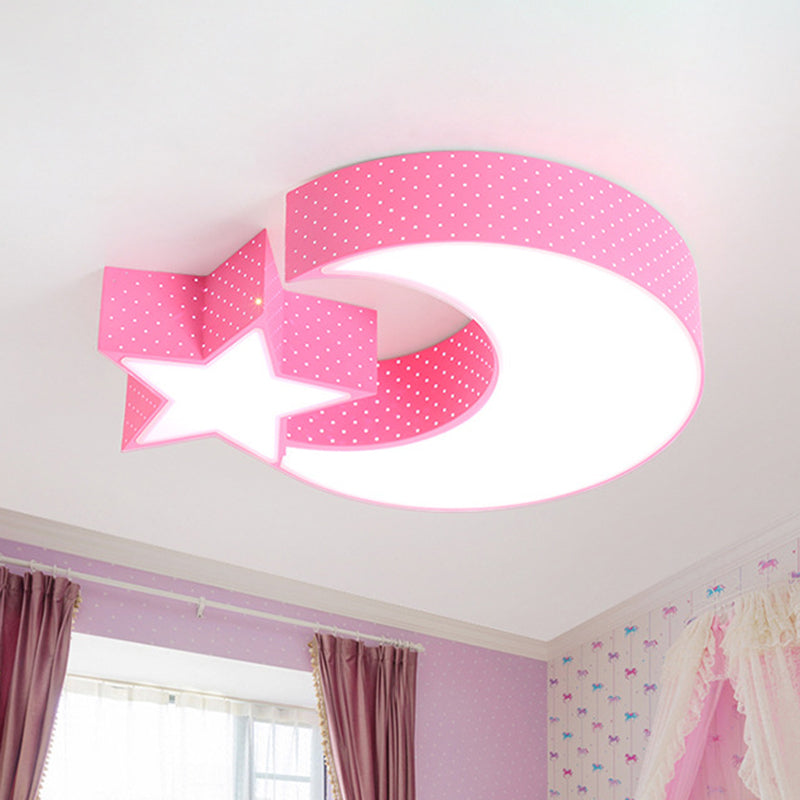 Moon and Star Kindergarten LED Flush Mount Acrylic Childrens Flushmount Ceiling Light Pink Clearhalo 'Ceiling Lights' 'Close To Ceiling Lights' 'Close to ceiling' 'Flush mount' Lighting' 2204186