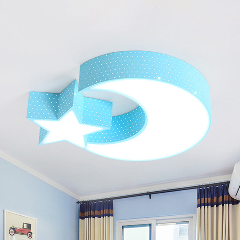 Moon and Star Kindergarten LED Flush Mount Acrylic Childrens Flushmount Ceiling Light Blue Clearhalo 'Ceiling Lights' 'Close To Ceiling Lights' 'Close to ceiling' 'Flush mount' Lighting' 2204189