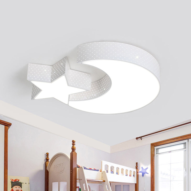 Moon and Star Kindergarten LED Flush Mount Acrylic Childrens Flushmount Ceiling Light White Clearhalo 'Ceiling Lights' 'Close To Ceiling Lights' 'Close to ceiling' 'Flush mount' Lighting' 2204190