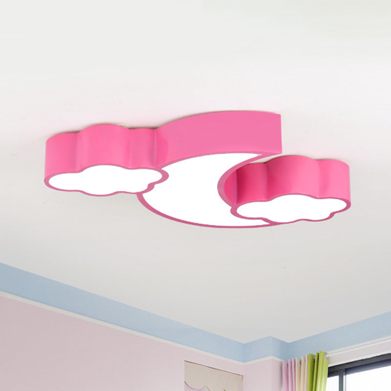 Moon and Cloud Flush Ceiling Light Cartoon Acrylic Child Room LED Flush Mount Lighting Fixture Pink Clearhalo 'Ceiling Lights' 'Close To Ceiling Lights' 'Close to ceiling' 'Flush mount' Lighting' 2204191