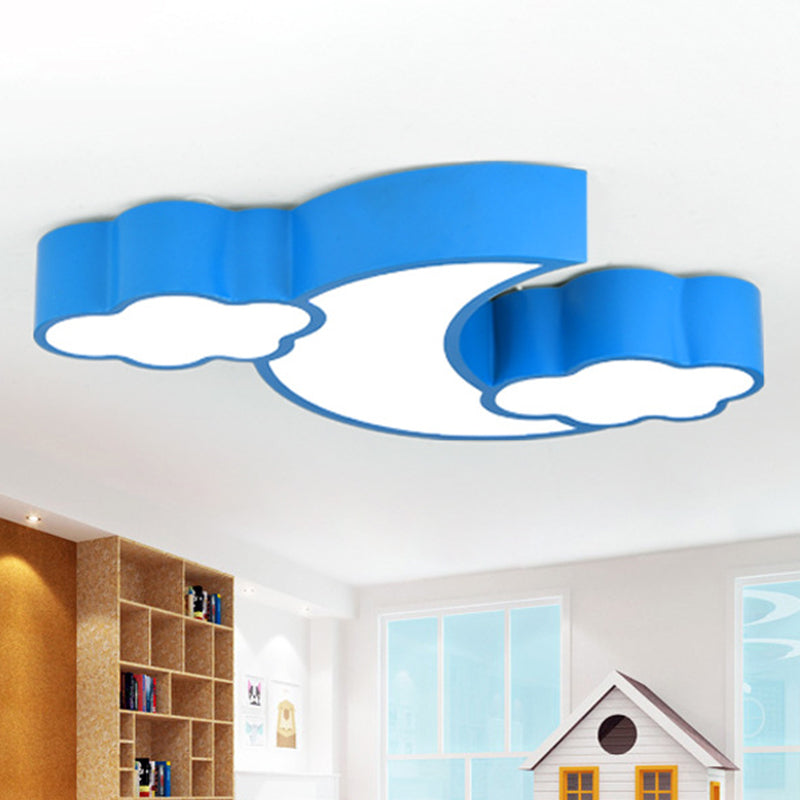 Moon and Cloud Flush Ceiling Light Cartoon Acrylic Child Room LED Flush Mount Lighting Fixture Blue Clearhalo 'Ceiling Lights' 'Close To Ceiling Lights' 'Close to ceiling' 'Flush mount' Lighting' 2204193