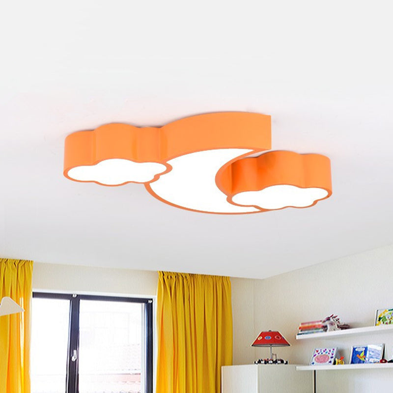 Moon and Cloud Flush Ceiling Light Cartoon Acrylic Child Room LED Flush Mount Lighting Fixture Orange-Yellow Clearhalo 'Ceiling Lights' 'Close To Ceiling Lights' 'Close to ceiling' 'Flush mount' Lighting' 2204195