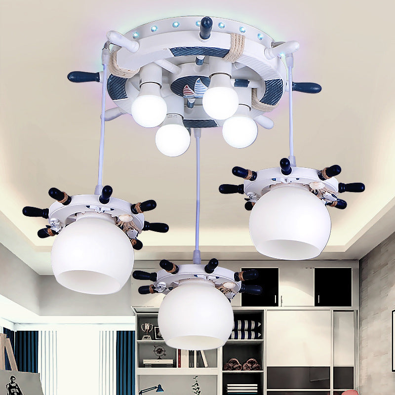 Cartoon Style 7 Lights Cluster Pendant Light with/without Glass Shade White Rudder Design Hanging Lamp Clearhalo 'Ceiling Lights' 'Pendant Lights' 'Pendants' Lighting' 220423