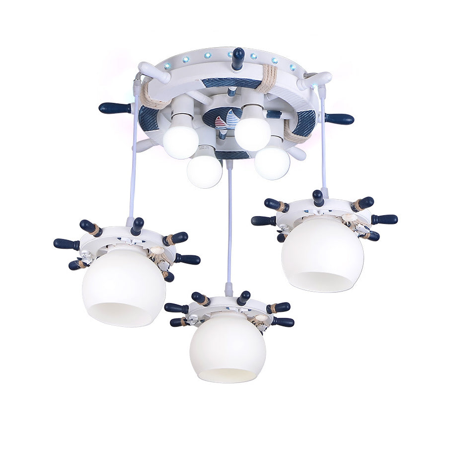 Cartoon Style 7 Lights Cluster Pendant Light with/without Glass Shade White Rudder Design Hanging Lamp Clearhalo 'Ceiling Lights' 'Pendant Lights' 'Pendants' Lighting' 220425