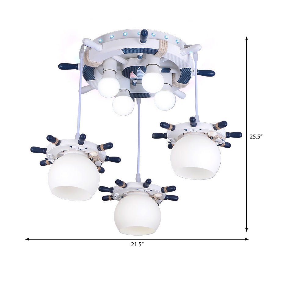 Cartoon Style 7 Lights Cluster Pendant Light with/without Glass Shade White Rudder Design Hanging Lamp Clearhalo 'Ceiling Lights' 'Pendant Lights' 'Pendants' Lighting' 220426