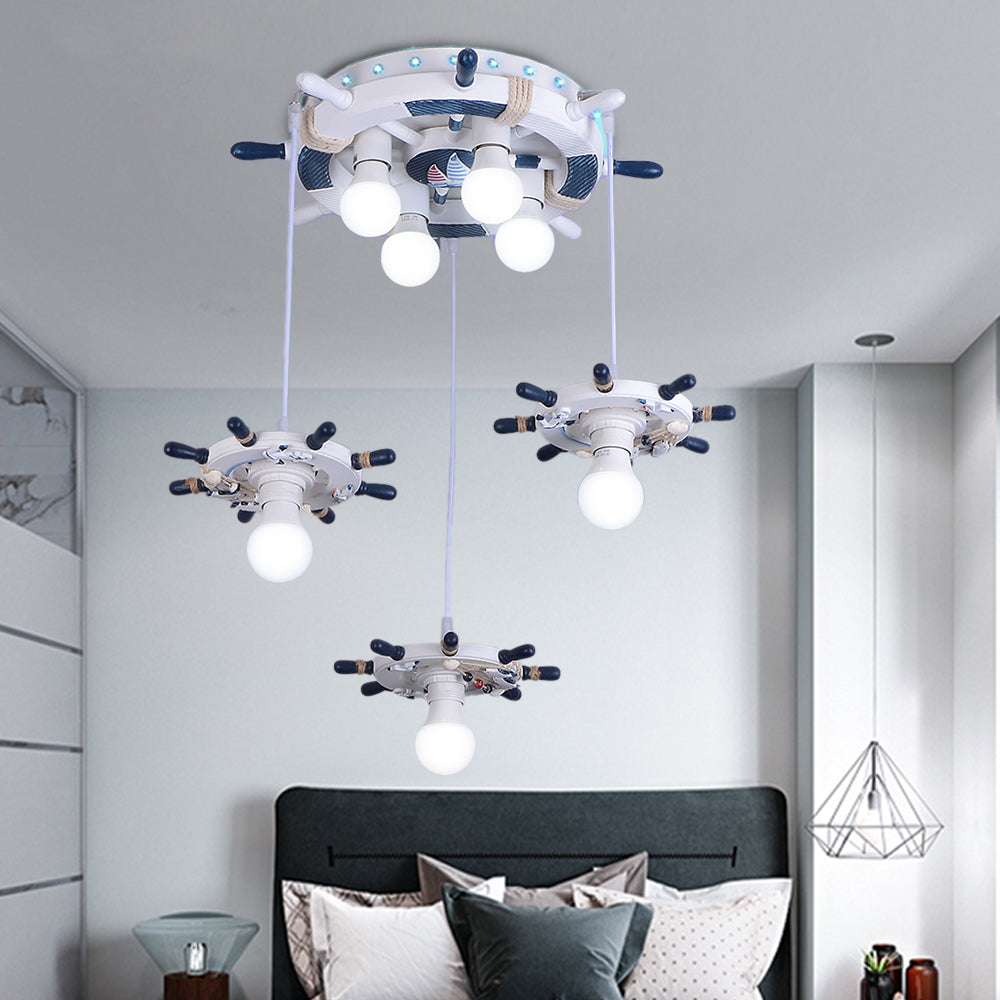 Cartoon Style 7 Lights Cluster Pendant Light with/without Glass Shade White Rudder Design Hanging Lamp Clearhalo 'Ceiling Lights' 'Pendant Lights' 'Pendants' Lighting' 220427