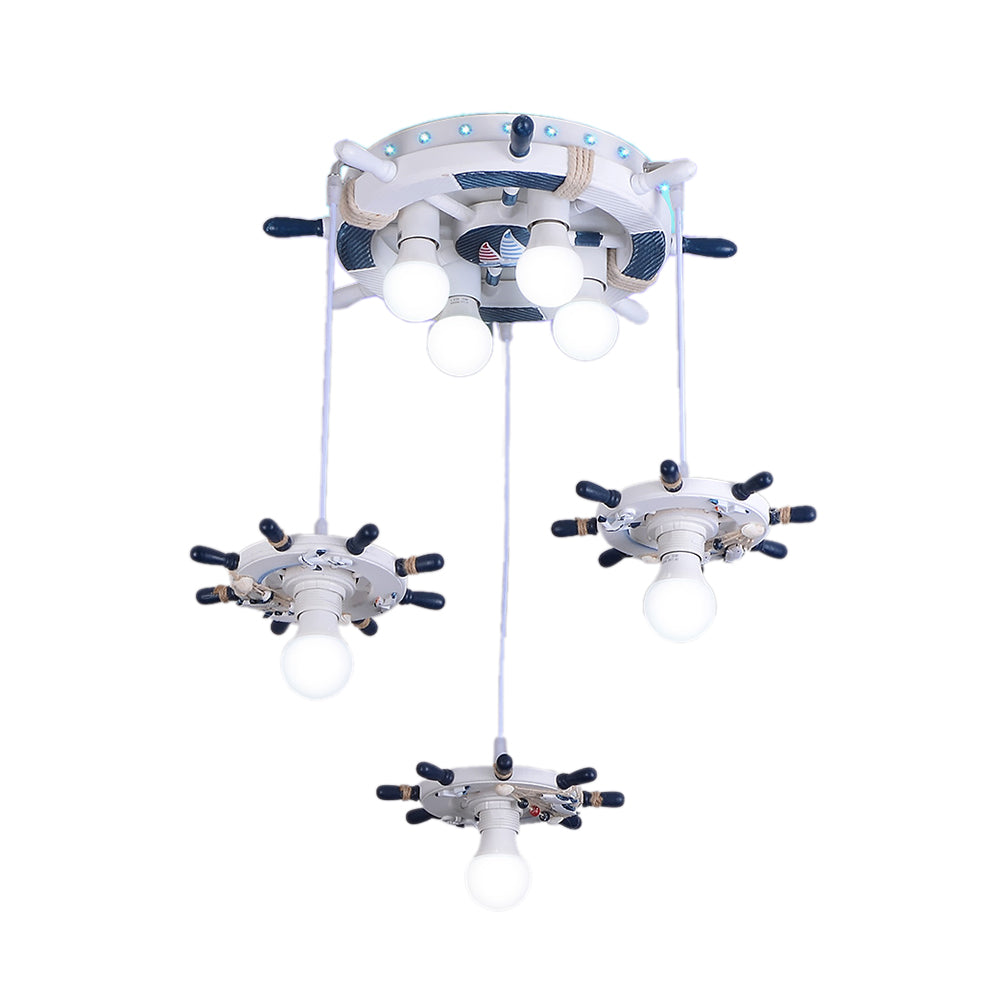 Cartoon Style 7 Lights Cluster Pendant Light with/without Glass Shade White Rudder Design Hanging Lamp Clearhalo 'Ceiling Lights' 'Pendant Lights' 'Pendants' Lighting' 220429