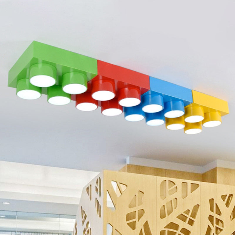 Toy Brick Kindergarten LED Flush Mount Metallic Childrens Flushmount Ceiling Light with Acrylic Shade