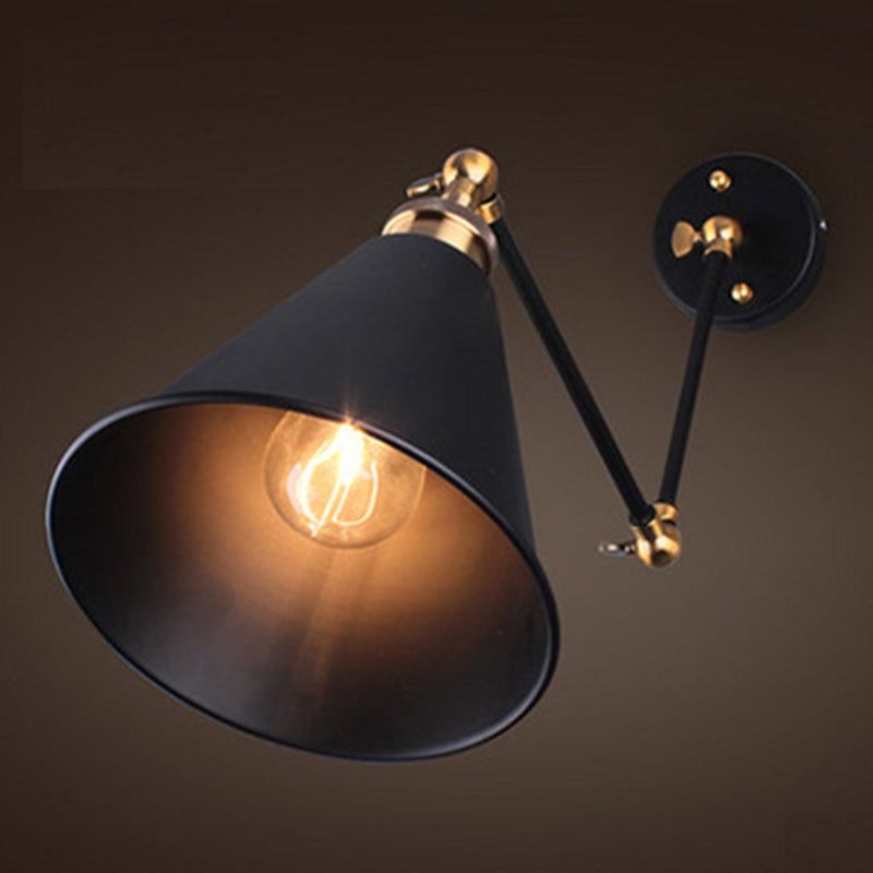 Black Umbrella Shade Foldable Wall Light Retro Style Single-Bulb Restaurant Wall Lighting Fixture Black Clearhalo 'Art deco wall lights' 'Cast Iron' 'Glass' 'Industrial wall lights' 'Industrial' 'Middle century wall lights' 'Modern' 'Rustic wall lights' 'Tiffany' 'Traditional wall lights' 'Wall Lamps & Sconces' 'Wall Lights' Lighting' 2204439