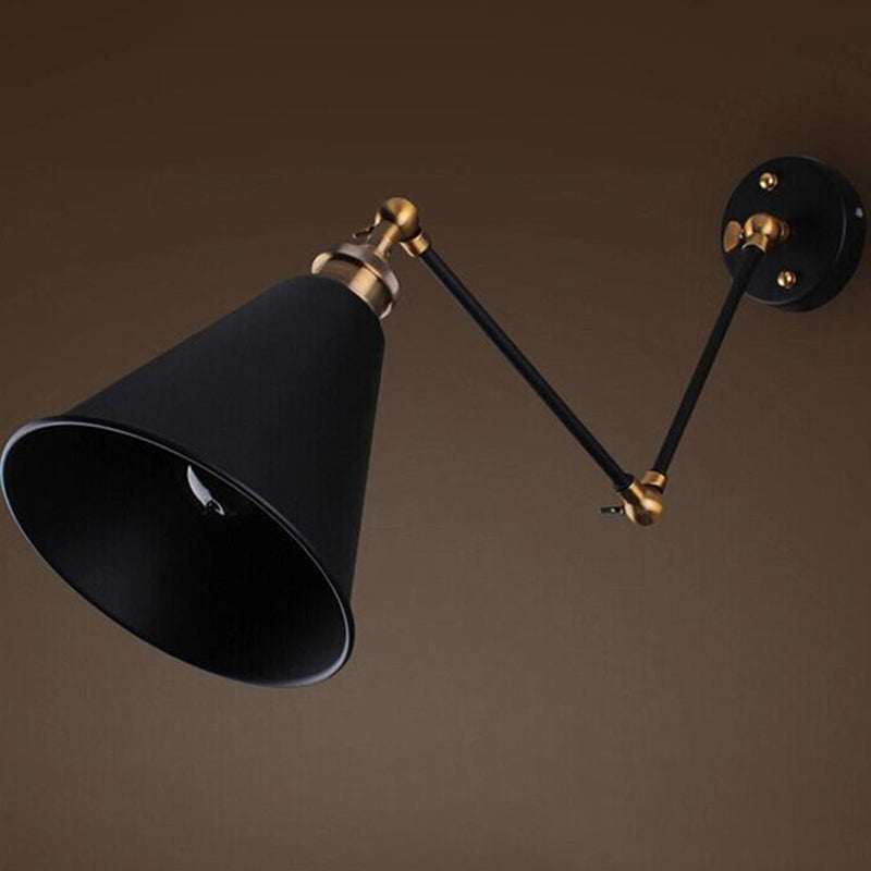 Black Umbrella Shade Foldable Wall Light Retro Style Single-Bulb Restaurant Wall Lighting Fixture Clearhalo 'Art deco wall lights' 'Cast Iron' 'Glass' 'Industrial wall lights' 'Industrial' 'Middle century wall lights' 'Modern' 'Rustic wall lights' 'Tiffany' 'Traditional wall lights' 'Wall Lamps & Sconces' 'Wall Lights' Lighting' 2204442