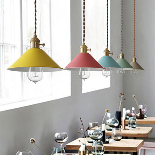 Conical Shade Metallic Hanging Lamp Vintage Single-Bulb Restaurant Lighting Pendant Clearhalo 'Art Deco Pendants' 'Cast Iron' 'Ceiling Lights' 'Ceramic' 'Crystal' 'Industrial Pendants' 'Industrial' 'Metal' 'Middle Century Pendants' 'Pendant Lights' 'Pendants' 'Tiffany' Lighting' 2204444