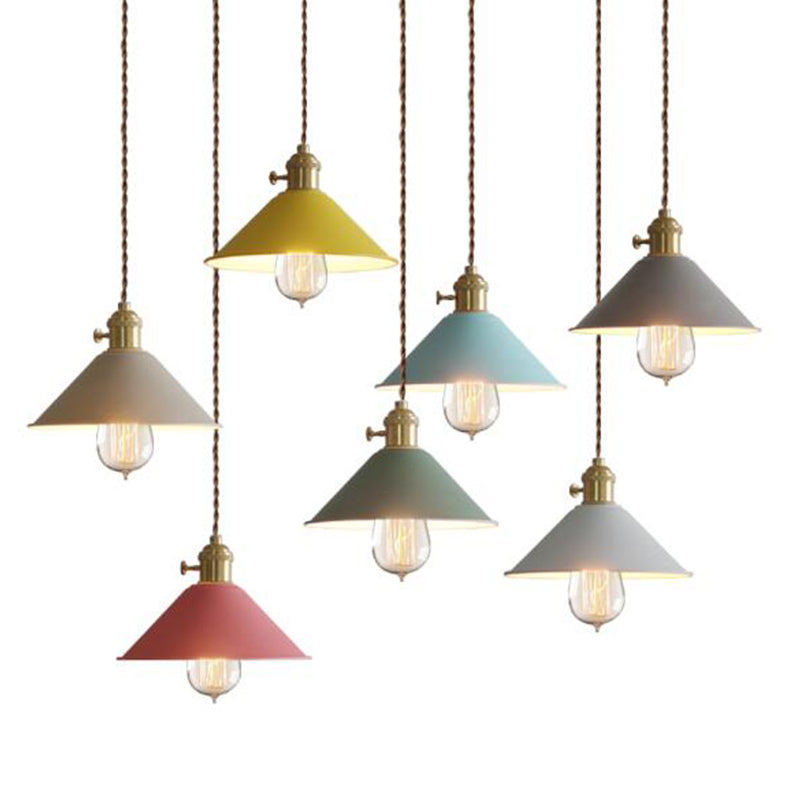 Conical Shade Metallic Hanging Lamp Vintage Single-Bulb Restaurant Lighting Pendant Clearhalo 'Art Deco Pendants' 'Cast Iron' 'Ceiling Lights' 'Ceramic' 'Crystal' 'Industrial Pendants' 'Industrial' 'Metal' 'Middle Century Pendants' 'Pendant Lights' 'Pendants' 'Tiffany' Lighting' 2204446