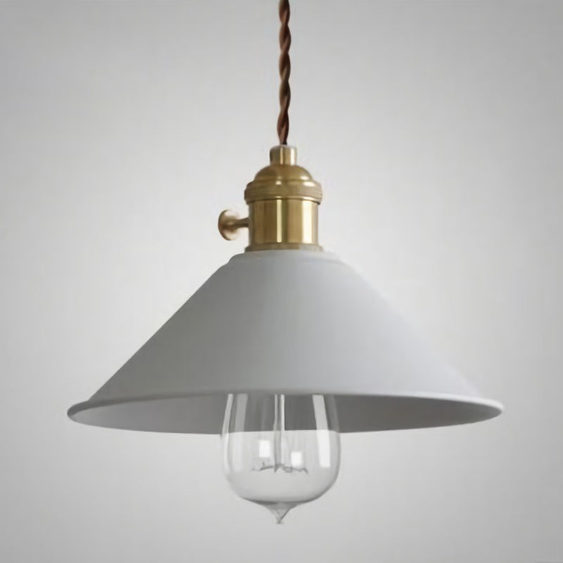 Conical Shade Metallic Hanging Lamp Vintage Single-Bulb Restaurant Lighting Pendant White Clearhalo 'Art Deco Pendants' 'Cast Iron' 'Ceiling Lights' 'Ceramic' 'Crystal' 'Industrial Pendants' 'Industrial' 'Metal' 'Middle Century Pendants' 'Pendant Lights' 'Pendants' 'Tiffany' Lighting' 2204447