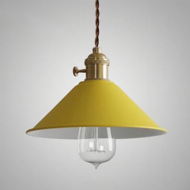 Conical Shade Metallic Hanging Lamp Vintage Single-Bulb Restaurant Lighting Pendant Yellow Clearhalo 'Art Deco Pendants' 'Cast Iron' 'Ceiling Lights' 'Ceramic' 'Crystal' 'Industrial Pendants' 'Industrial' 'Metal' 'Middle Century Pendants' 'Pendant Lights' 'Pendants' 'Tiffany' Lighting' 2204451