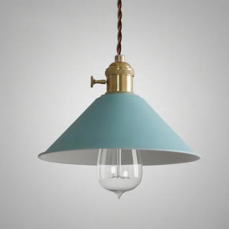 Conical Shade Metallic Hanging Lamp Vintage Single-Bulb Restaurant Lighting Pendant Blue Clearhalo 'Art Deco Pendants' 'Cast Iron' 'Ceiling Lights' 'Ceramic' 'Crystal' 'Industrial Pendants' 'Industrial' 'Metal' 'Middle Century Pendants' 'Pendant Lights' 'Pendants' 'Tiffany' Lighting' 2204452