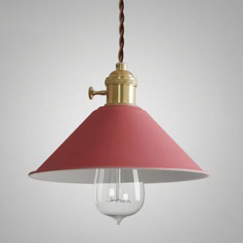 Conical Shade Metallic Hanging Lamp Vintage Single-Bulb Restaurant Lighting Pendant Red Clearhalo 'Art Deco Pendants' 'Cast Iron' 'Ceiling Lights' 'Ceramic' 'Crystal' 'Industrial Pendants' 'Industrial' 'Metal' 'Middle Century Pendants' 'Pendant Lights' 'Pendants' 'Tiffany' Lighting' 2204453