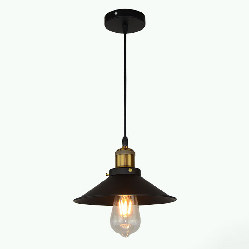 Black Flared Shade Hanging Light Simplicity Metallic 1 Bulb Restaurant Pendant Light Fixture Black 8.5" Clearhalo 'Art Deco Pendants' 'Black' 'Cast Iron' 'Ceiling Lights' 'Ceramic' 'Crystal' 'Industrial' 'Metal' 'Pendant Lights' 'Rustic Pendants' 'Tiffany' Lighting' 2204464