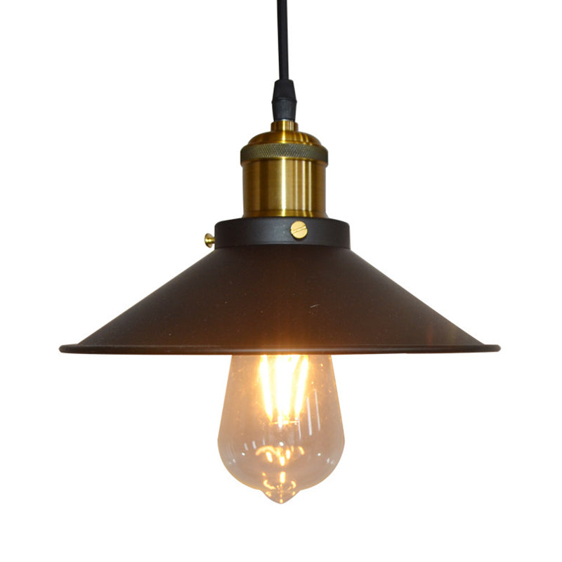 Black Flared Shade Hanging Light Simplicity Metallic 1 Bulb Restaurant Pendant Light Fixture Clearhalo 'Art Deco Pendants' 'Black' 'Cast Iron' 'Ceiling Lights' 'Ceramic' 'Crystal' 'Industrial' 'Metal' 'Pendant Lights' 'Rustic Pendants' 'Tiffany' Lighting' 2204465_b714f3e5-35c8-4ee3-bf20-528def354253