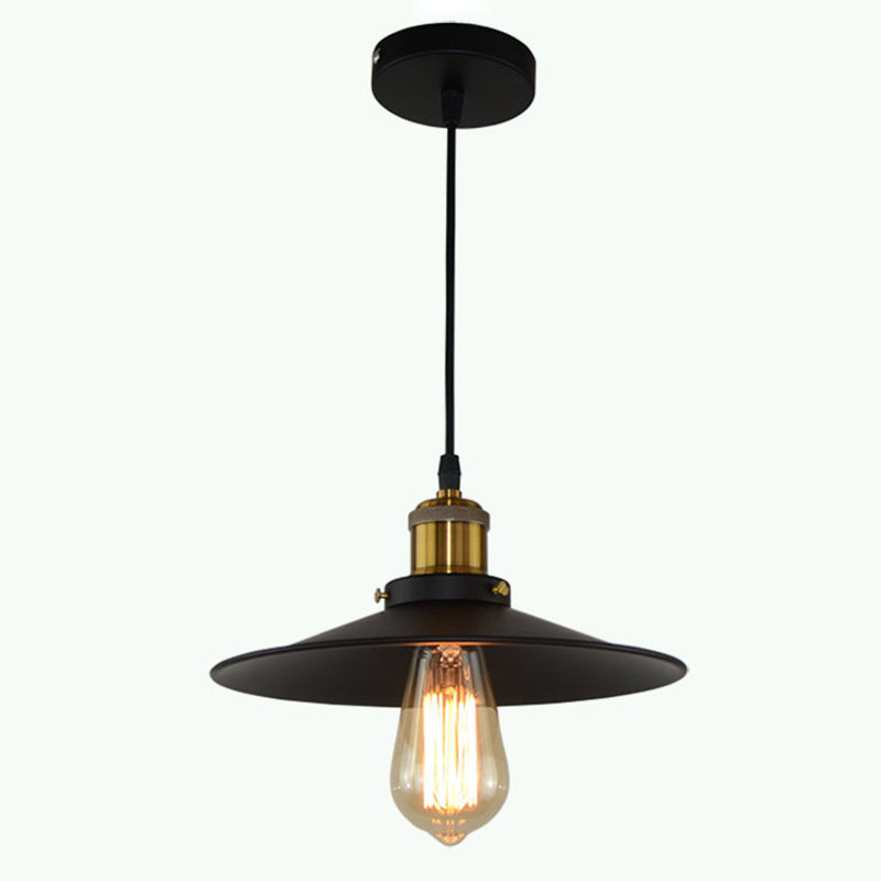 Black Flared Shade Hanging Light Simplicity Metallic 1 Bulb Restaurant Pendant Light Fixture Black 10" Clearhalo 'Art Deco Pendants' 'Black' 'Cast Iron' 'Ceiling Lights' 'Ceramic' 'Crystal' 'Industrial' 'Metal' 'Pendant Lights' 'Rustic Pendants' 'Tiffany' Lighting' 2204466