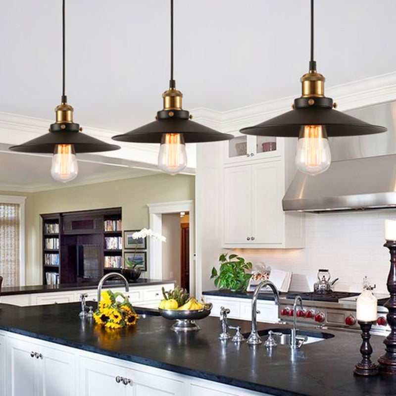 Black Flared Shade Hanging Light Simplicity Metallic 1��Bulb Restaurant Pendant Light Fixture Clearhalo 'Ceiling Lights' 'Industrial Pendants' 'Industrial' 'Middle Century Pendants' 'Pendant Lights' 'Pendants' 'Tiffany' Lighting' 2204468